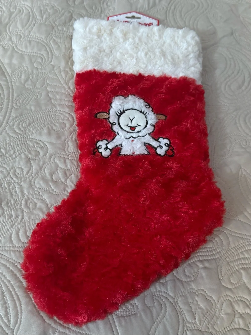 Multipet Lamb Chop Dog Toy Christmas Stocking Red White Fuzzy Plush 17